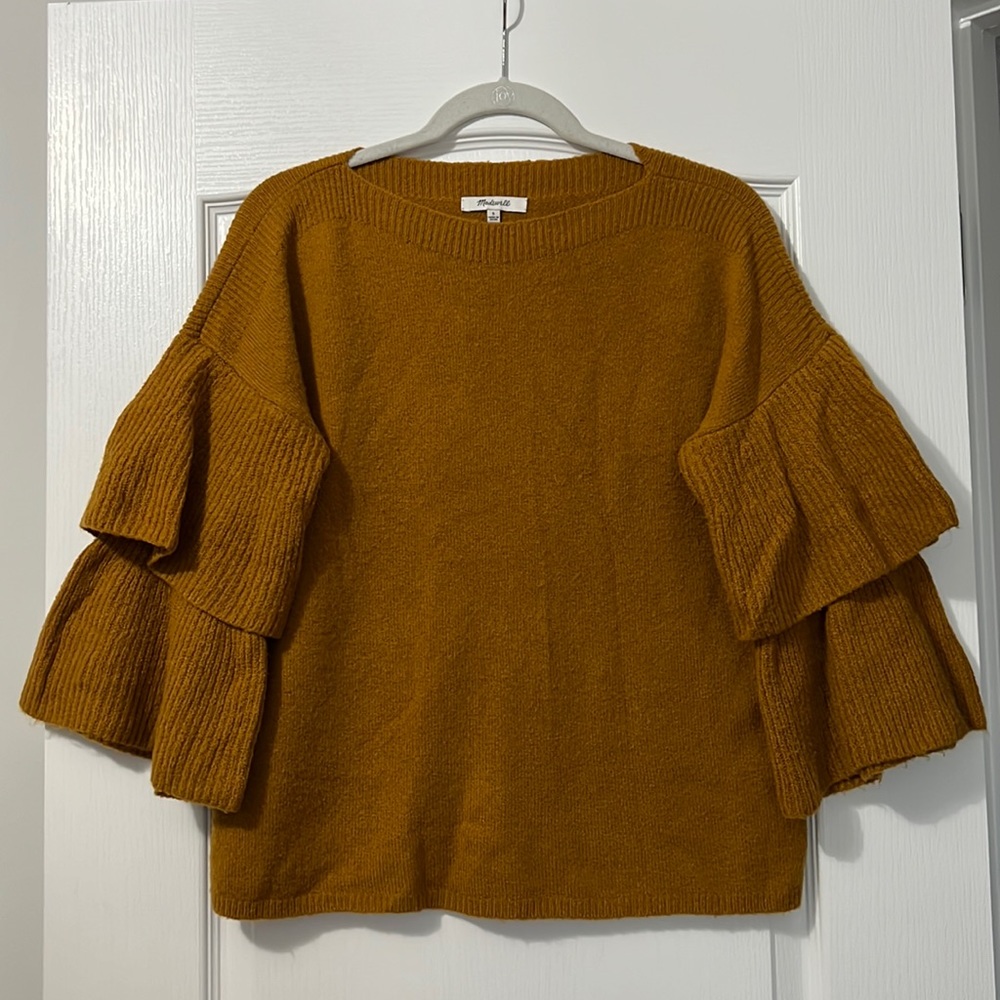 Madewell Mustard Yellow Wool Mix Tiered Bell Sleeve Sweater